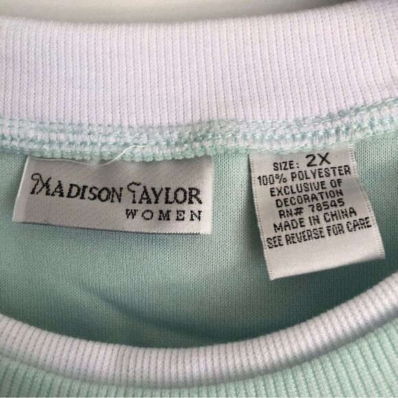 Madison Taylor Women's Sweatshirt Plus Size 2X Crew Neck Pullover Green (Aqua) - Picture 6 of 8